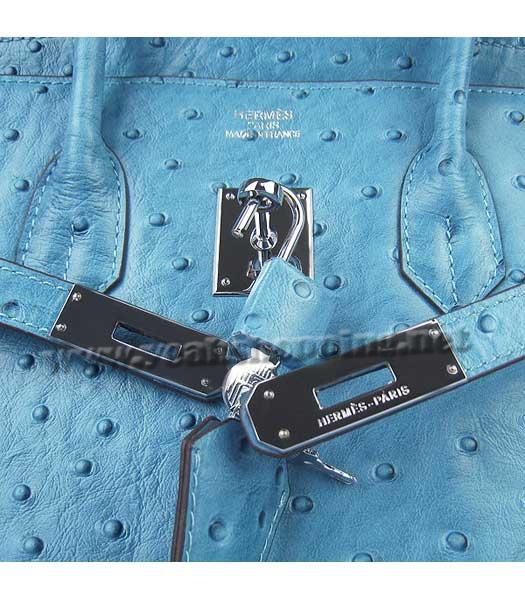 Hermes Birkin 35cm Bag Middle Blue Ostrich Veins Leather Silver Metal-6