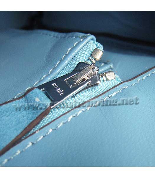 Hermes Birkin 35cm Bag Middle Blue Ostrich Veins Leather Silver Metal-7