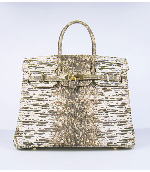 Hermes Birkin 35cm Bag Offwhite Lizard Veins Leather Gold Metal