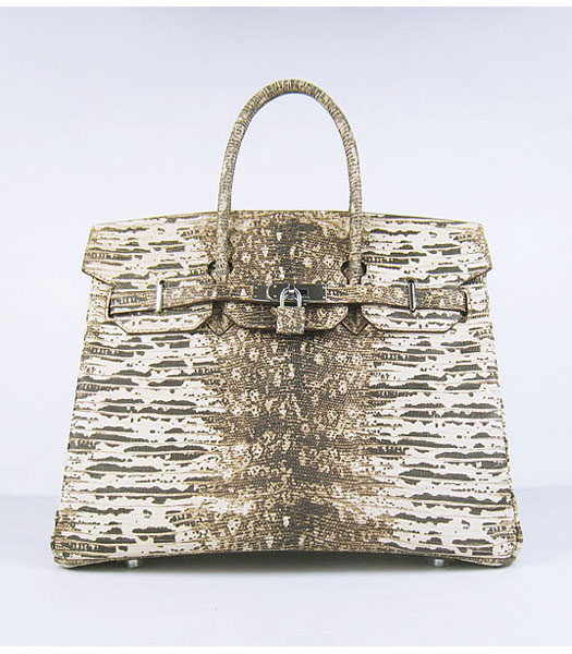 Hermes Birkin 35cm Bag Offwhite Lizard Veins Leather Silver Metal