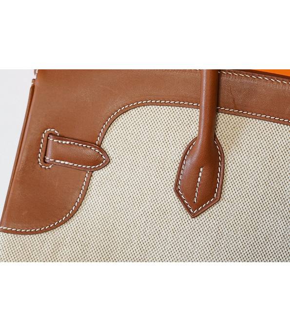 Hermes Birkin 35cm Bag Orange Canvas With Brown Original Leather Golden Metal-1