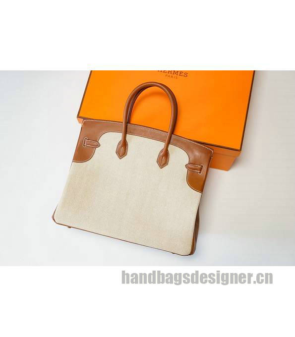 Hermes Birkin 35cm Bag Orange Canvas With Brown Original Leather Golden Metal-2
