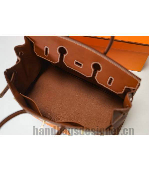 Hermes Birkin 35cm Bag Orange Canvas With Brown Original Leather Golden Metal-5