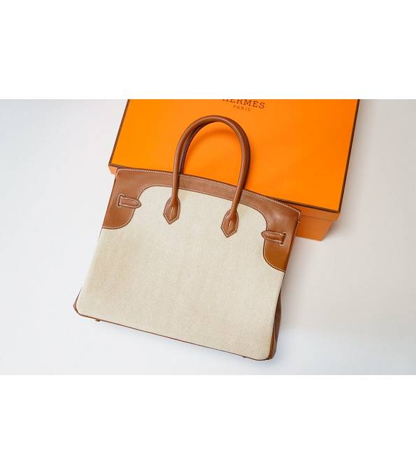 Hermes Birkin 35cm Bag Orange Canvas With Brown Original Leather Golden Metal-2