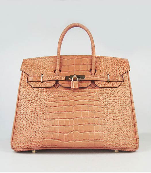 Hermes Birkin 35cm Bag Orange Croc Veins Leather Golden Metal