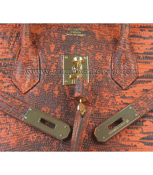 Hermes Birkin 35cm Bag Orange Lizard Veins Leather Golden Metal-6