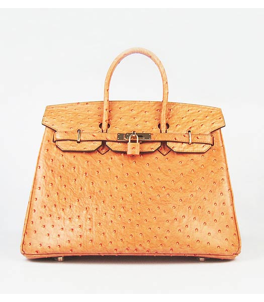 Hermes Birkin 35cm Bag Orange Ostrich Veins Leather Golden Metal