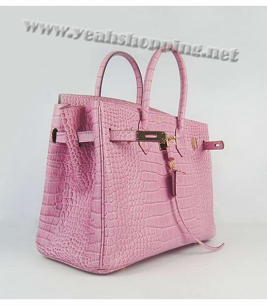 Hermes Birkin 35cm Bag Pink Big Croc Veins Golden Metal-3