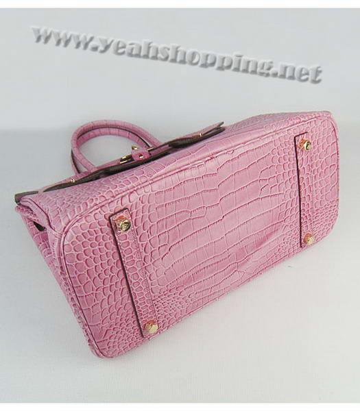 Hermes Birkin 35cm Bag Pink Big Croc Veins Golden Metal-4