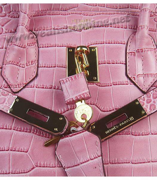 Hermes Birkin 35cm Bag Pink Big Croc Veins Golden Metal-6