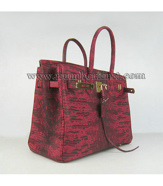 Hermes Birkin 35cm Bag Red Lizard Veins Leather Gold Metal-3