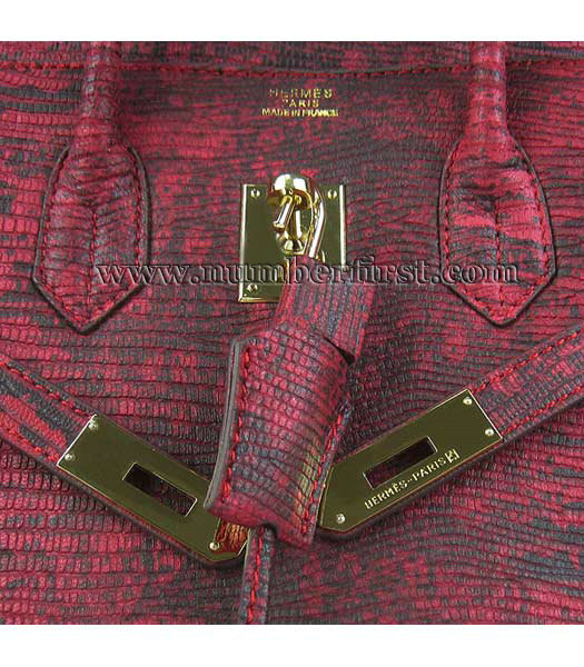 Hermes Birkin 35cm Bag Red Lizard Veins Leather Gold Metal-6