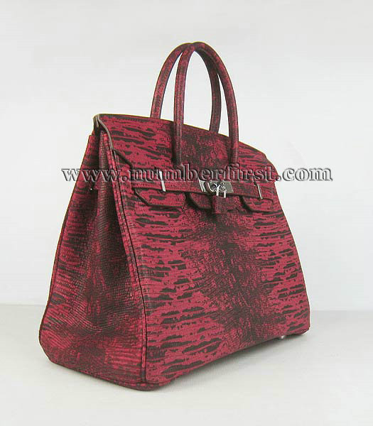 Hermes Birkin 35cm Bag Red Lizard Veins Leather Silver Metal-1