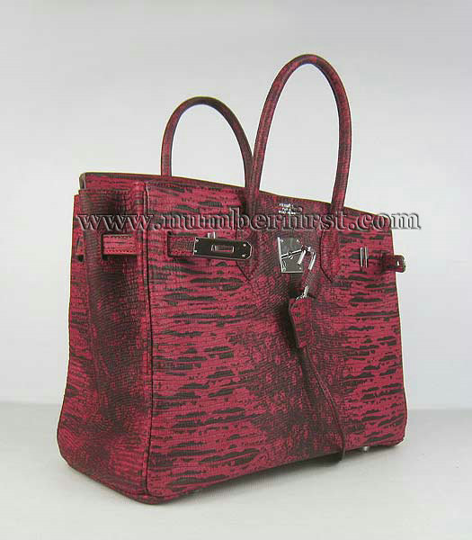 Hermes Birkin 35cm Bag Red Lizard Veins Leather Silver Metal-3