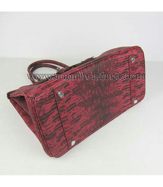 Hermes Birkin 35cm Bag Red Lizard Veins Leather Silver Metal-4