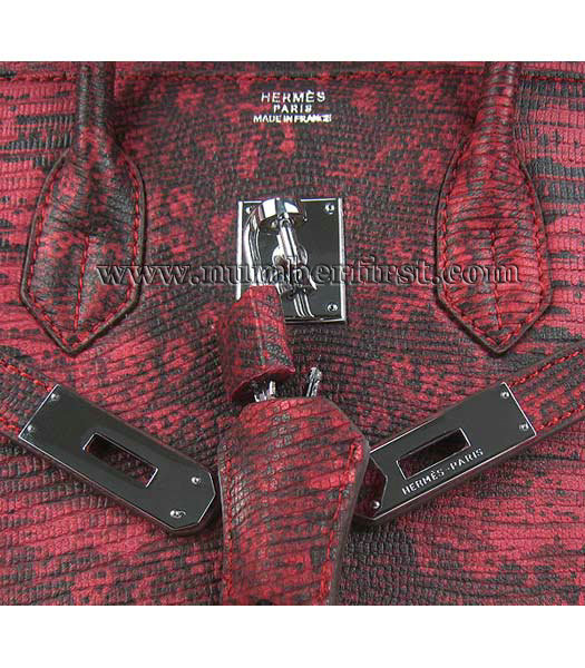 Hermes Birkin 35cm Bag Red Lizard Veins Leather Silver Metal-6