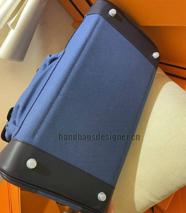 Hermes Birkin 35cm Bag Sapphire Blue Canvas With Original Cargo Calfskin Leather Golden Metal-3
