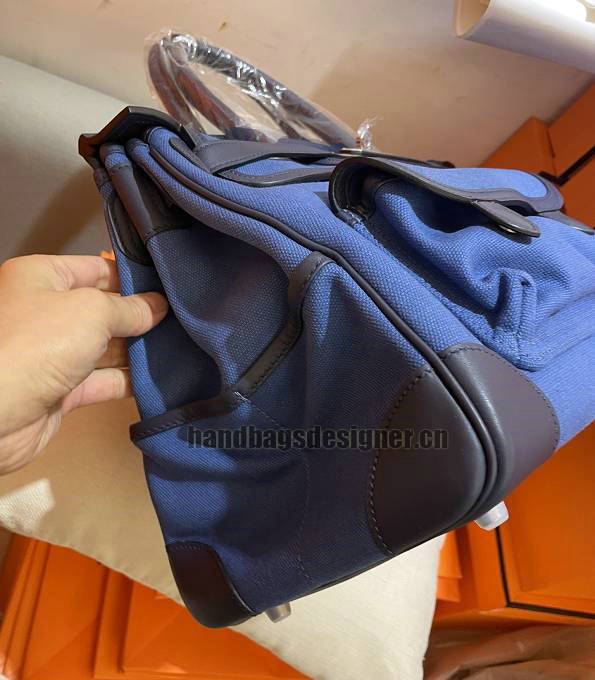 Hermes Birkin 35cm Bag Sapphire Blue Canvas With Original Cargo Calfskin Leather Golden Metal-4