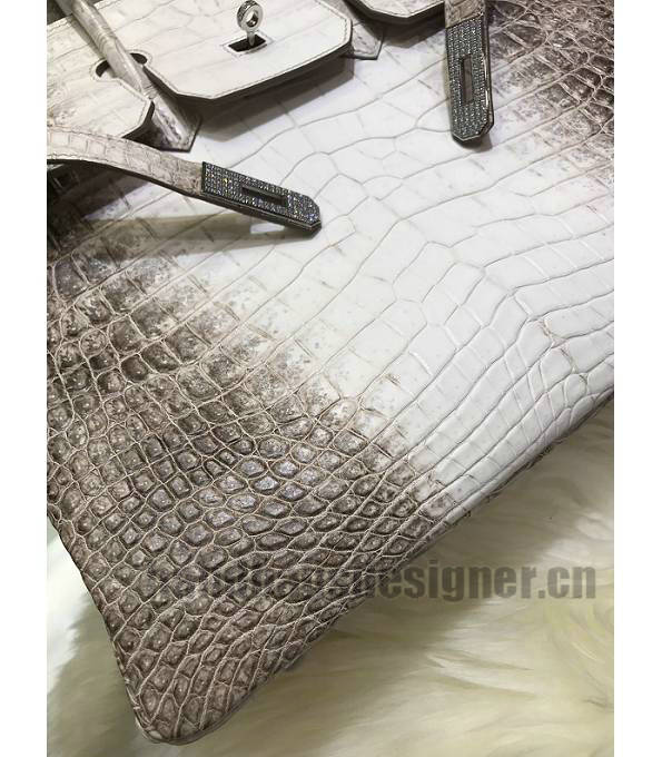 Hermes Birkin 35cm Bag White/Grey Real Croc Leather Silver Metal-5