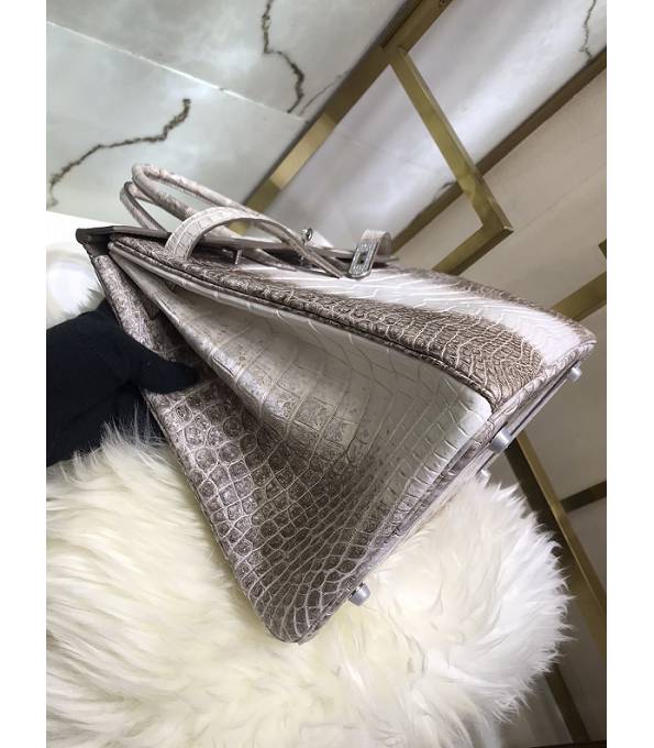 Hermes Birkin 35cm Bag White/Grey Real Croc Leather Silver Metal-6