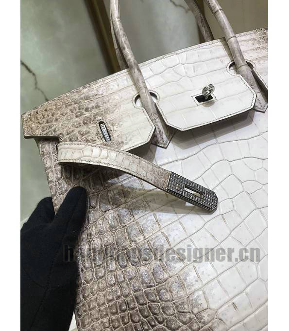 Hermes Birkin 35cm Bag White/Grey Real Croc Leather Silver Metal-7