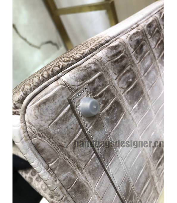 Hermes Birkin 35cm Bag White/Grey Real Croc Leather Silver Metal-4