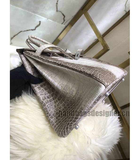 Hermes Birkin 35cm Bag White/Grey Real Croc Leather Silver Metal-6