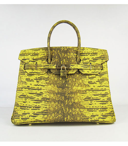 Hermes Birkin 35cm Bag Yellow Lizard Veins Leather Golden Metal