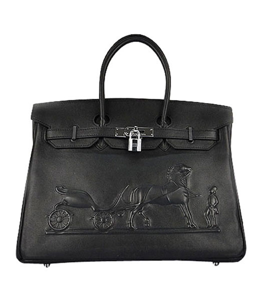 Hermes Birkin 35cm Black Horse-drawn Leather Bag Silver Metal