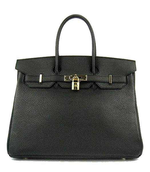 Hermes Birkin 35cm Black Original Leather Bag Golden Metal
