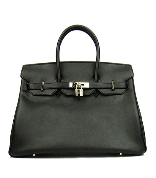 Hermes Birkin 35cm Black Plain Veins Bag Golden Metal