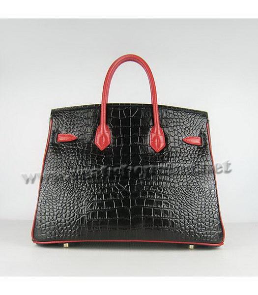 Hermes Birkin 35cm Black-Red Croc Leather Golden Metal-2