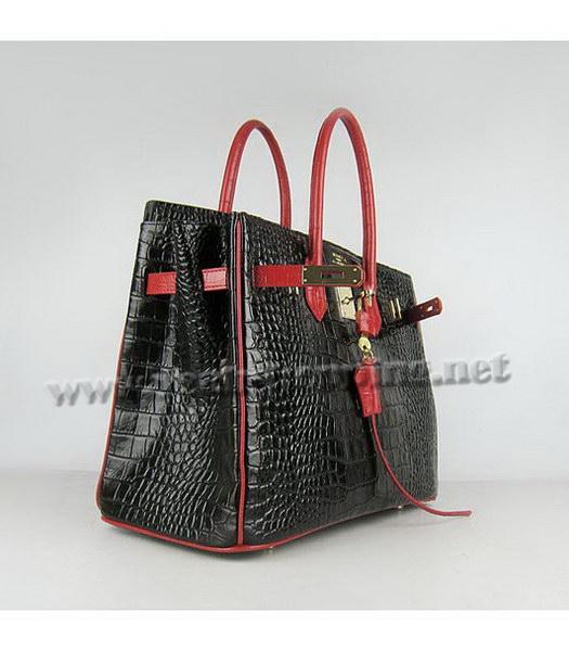 Hermes Birkin 35cm Black-Red Croc Leather Golden Metal-3
