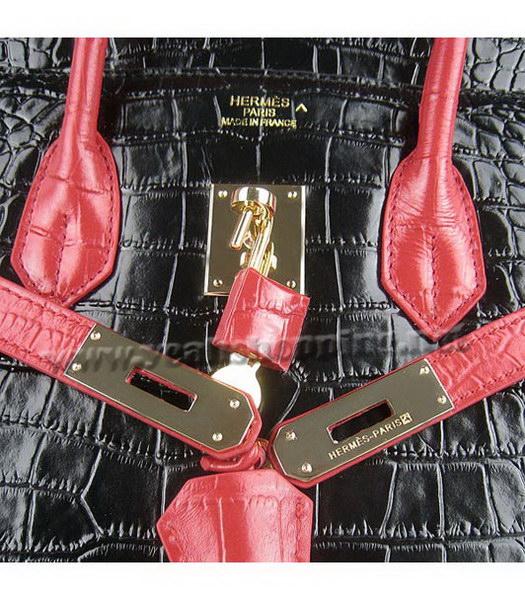 Hermes Birkin 35cm Black-Red Croc Leather Golden Metal-7