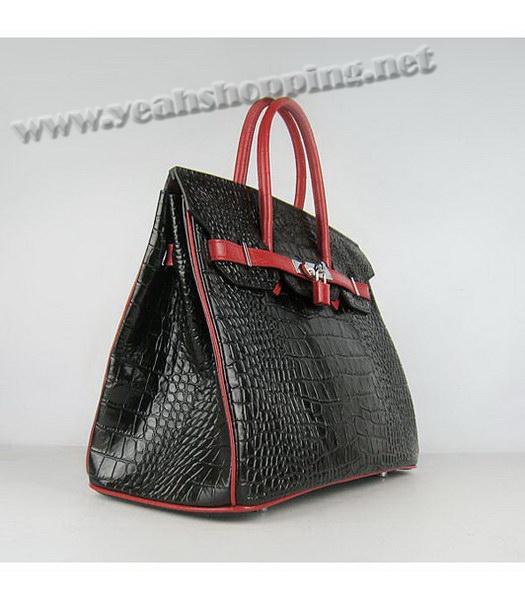 Hermes Birkin 35cm Black-Red Croc Leather Silver Metal-1