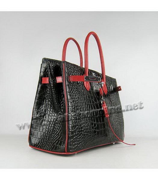 Hermes Birkin 35cm Black-Red Croc Leather Silver Metal-3