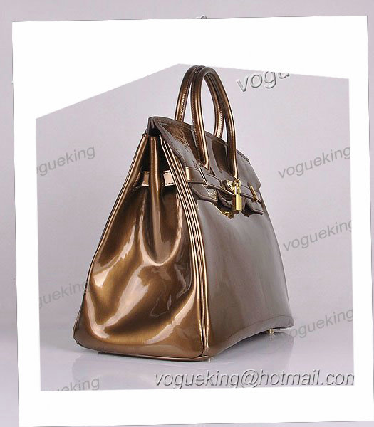 Hermes Birkin 35cm Bronze Patent Leather Bag Golden Metal-1