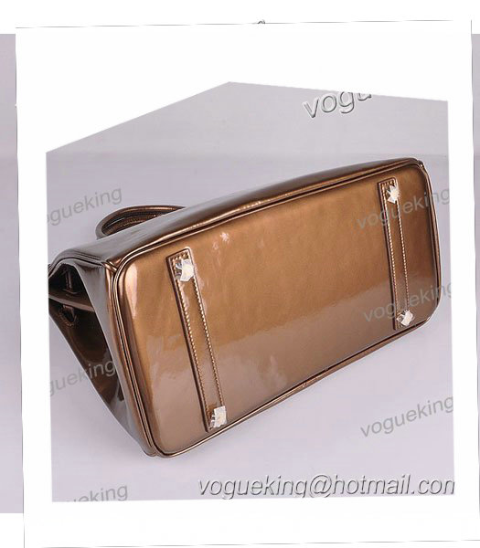 Hermes Birkin 35cm Bronze Patent Leather Bag Golden Metal-3