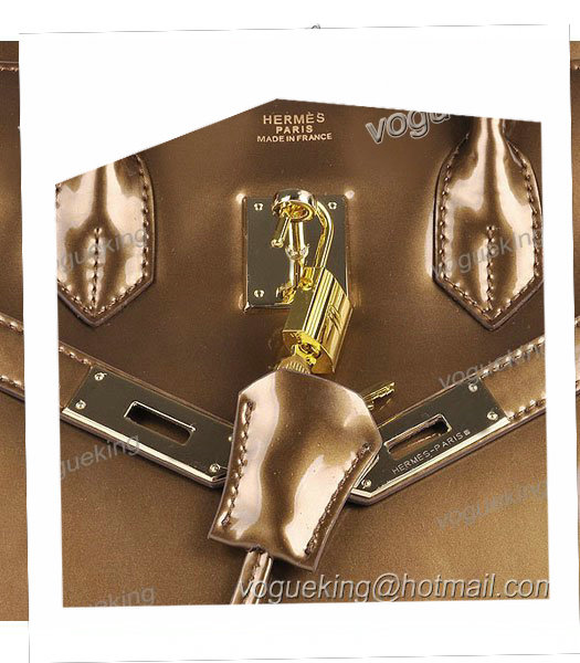 Hermes Birkin 35cm Bronze Patent Leather Bag Golden Metal-5