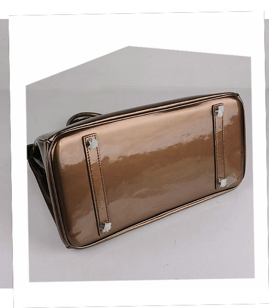 Hermes Birkin 35cm Bronze Patent Leather Bag Silver Metal-3