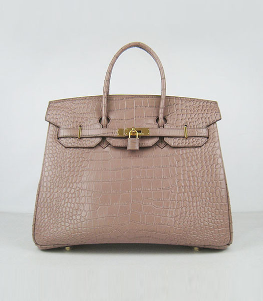 Hermes Birkin 35cm Crocodile Veins Handbags in Light Coffee calfskin (Gold)