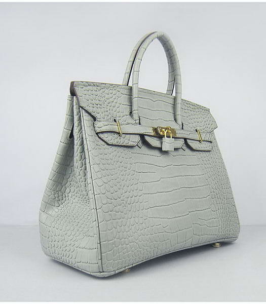 Hermes Birkin 35cm Crocodile Veins Handbags in Silver Grey Calfskin (Gold) -1