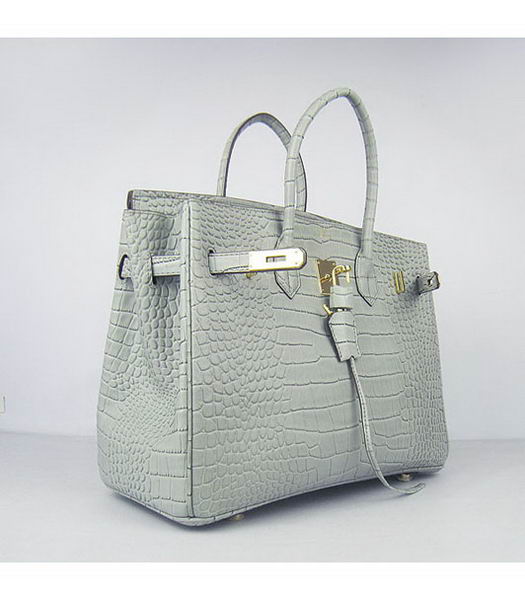 Hermes Birkin 35cm Crocodile Veins Handbags in Silver Grey Calfskin (Gold) -3