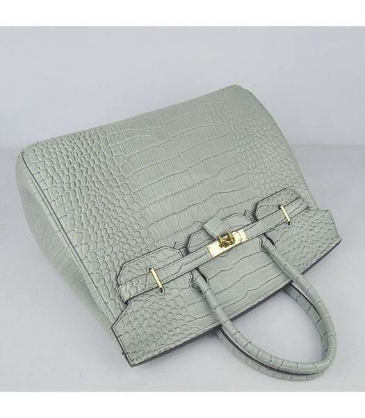 Hermes Birkin 35cm Crocodile Veins Handbags in Silver Grey Calfskin (Gold) -5