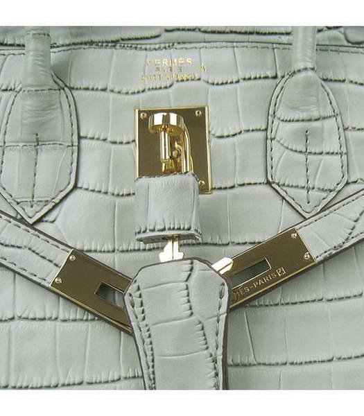 Hermes Birkin 35cm Crocodile Veins Handbags in Silver Grey Calfskin (Gold) -7