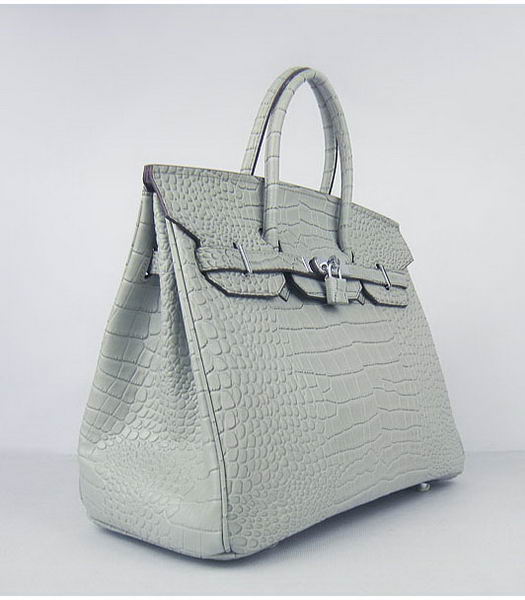 Hermes Birkin 35cm Crocodile Veins Handbags in Silver Grey Calfskin (Silver) -1