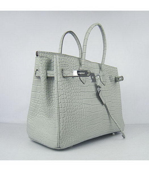 Hermes Birkin 35cm Crocodile Veins Handbags in Silver Grey Calfskin (Silver) -3