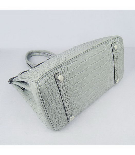 Hermes Birkin 35cm Crocodile Veins Handbags in Silver Grey Calfskin (Silver) -4