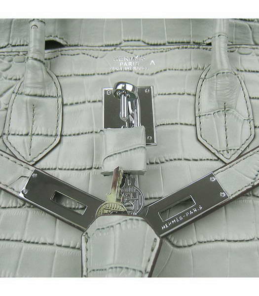 Hermes Birkin 35cm Crocodile Veins Handbags in Silver Grey Calfskin (Silver) -7