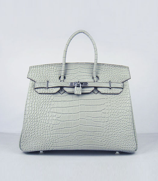 Hermes Birkin 35cm Crocodile Veins Handbags in Silver Grey Calfskin (Silver) 